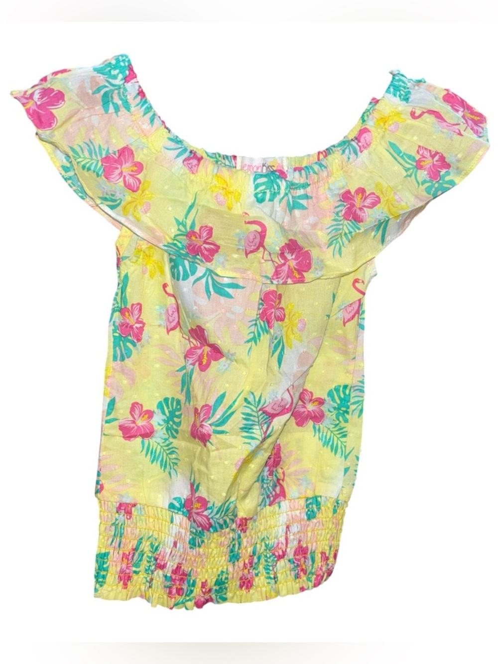 Lemon Kiss Girls Tropical Floral Off-the-Shoulder Top
